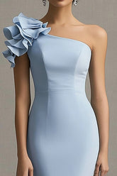 Himmelblaues Eine Schulter Rüschen Meerjungfrauen Abendkleid